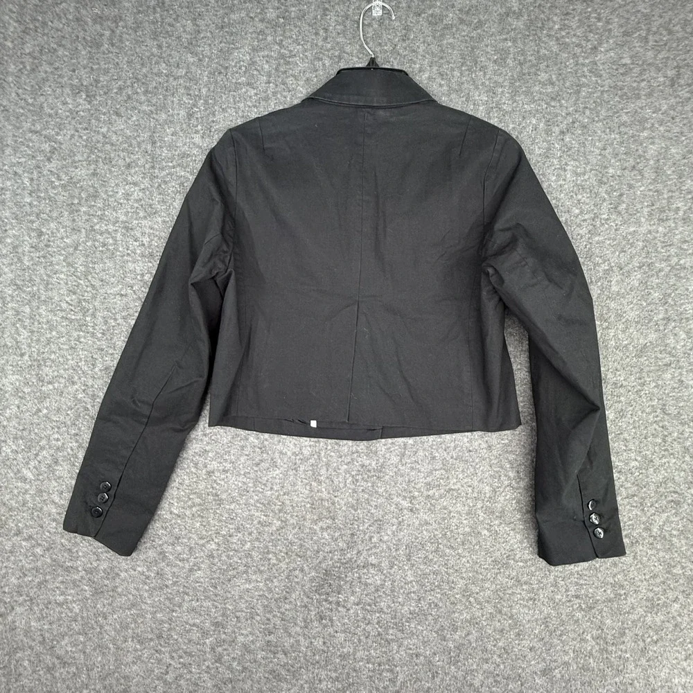 Maeve Anthropologie Blazer Womens 4 Black Cropped Two Button Cotton Stretch‎
